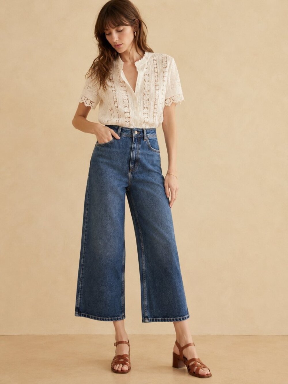 Sézane Le Crop Wide Leg Jeans Size 34 NWT High Rise Cropped Blue Denim 7/8 - Picture 1 of 9